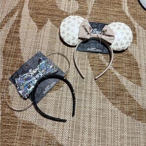 DISNEY MICKEY EARS -2 pieces! Black/silver& Tan/white Disneyworld Disneyland NEW